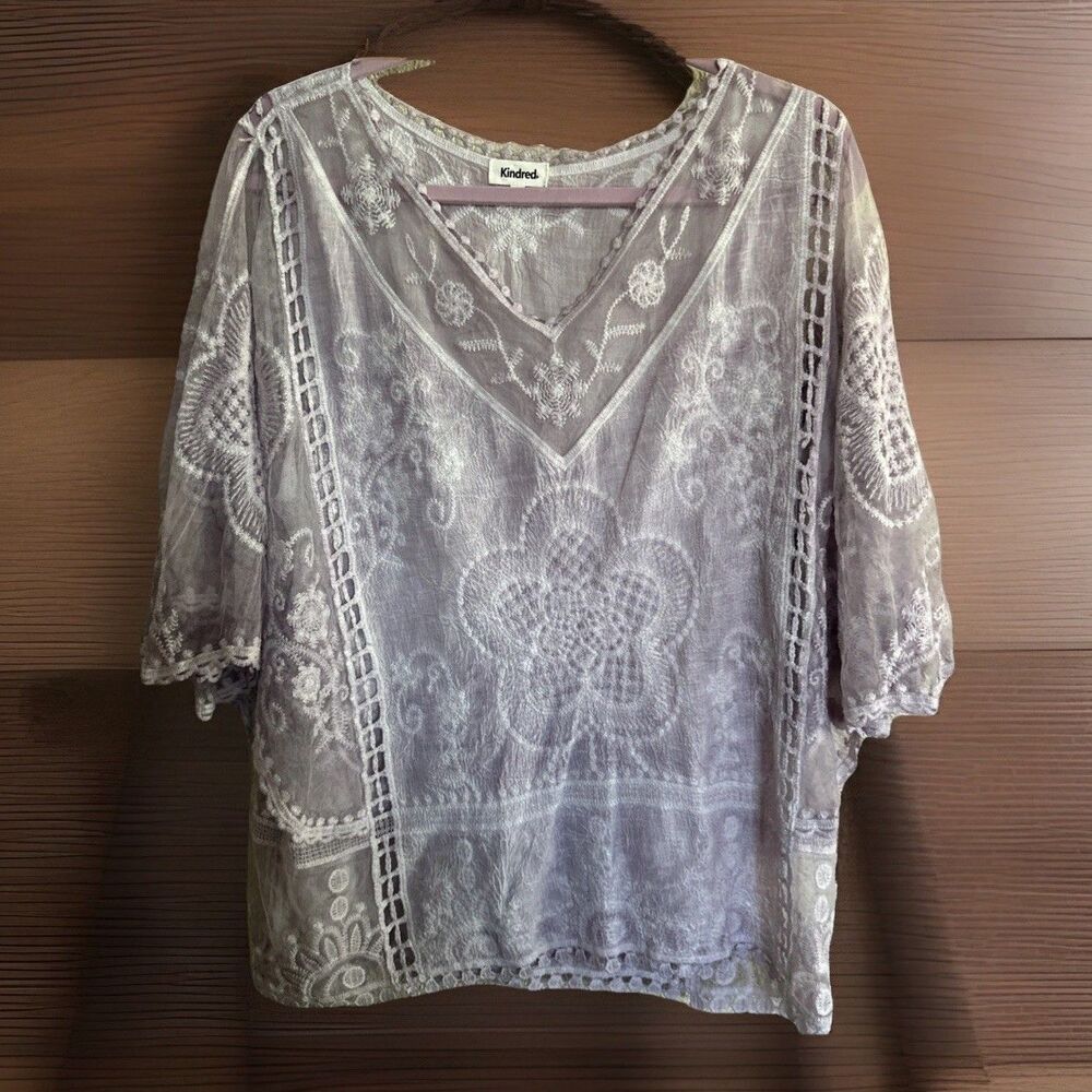 Kindred Women Top Fairy Boho Y2K Blouse Flare Sleeve Crochet Lace Floral Medium